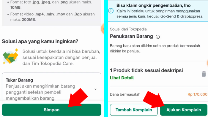 ringkasan komplain dan ajukan komplain ke tokopedia