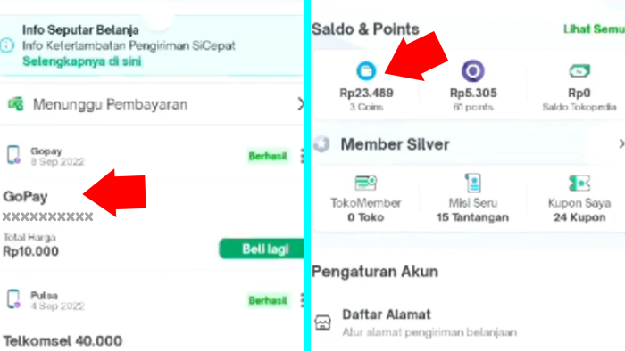 saldo tokopedia telah terisi