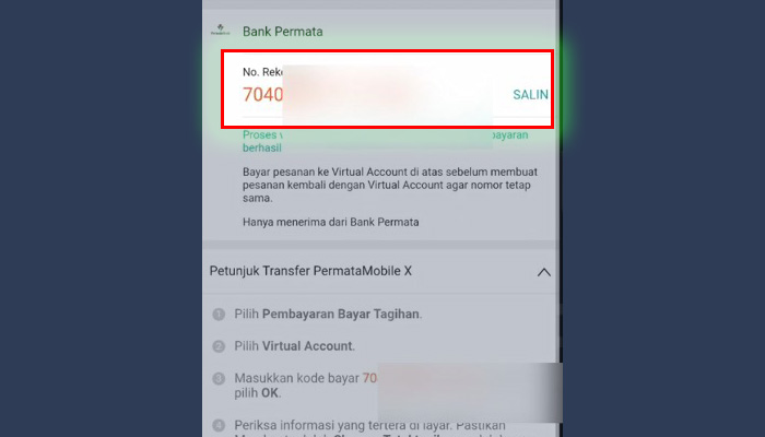 shopee nomor rekening virtual account bank permatan salin