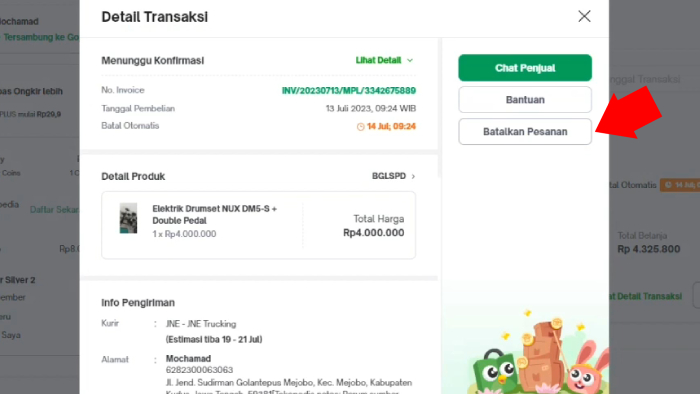 tekan batalkan pesanan di tokopedia