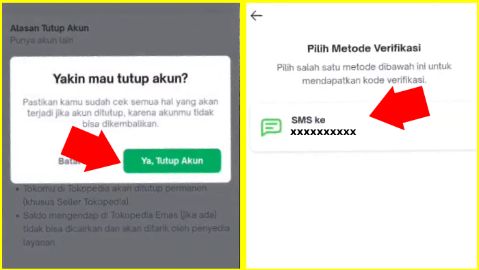 tekan tutup akun tokopedia pilih metode verifikasi