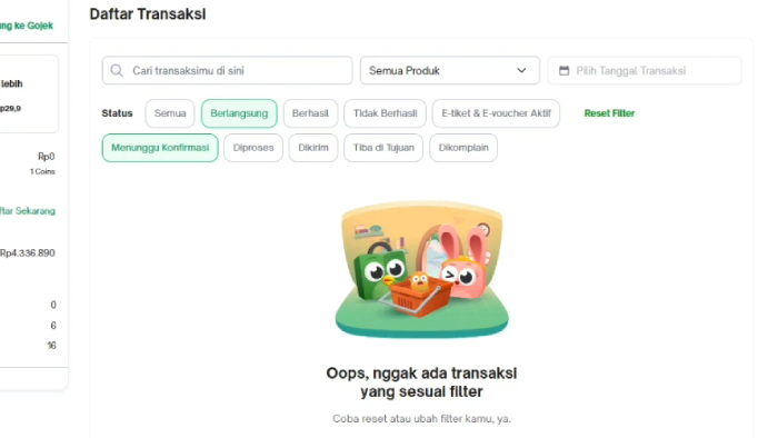 tidak ada transaksi setelah pesanan dibatalkan