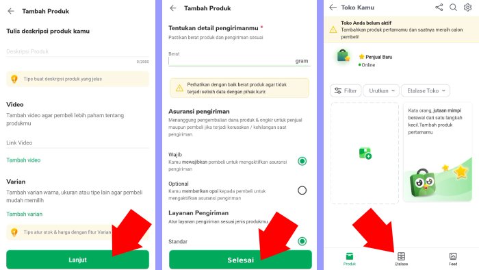 tulis deskripsi berat barang dan cek etalase toko topedmu