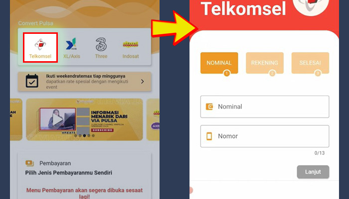 via pulsa telkomsel - nomor handphone nominal pulsa