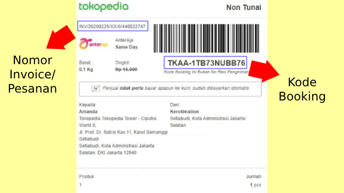 Contoh Resi Tokopedia