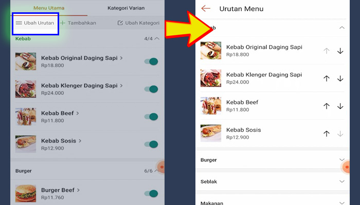 ShopeePay partner urutan menu - ubah urutan