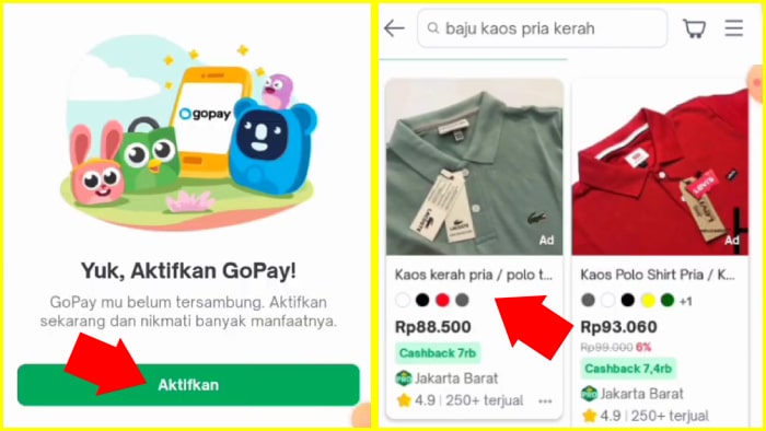 aktifkan gopay dan nyoba nyari barang di tokopedia untuk diafiliasi