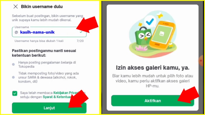 bikin username affiliate kamu izinkan akses ke galeri kamu