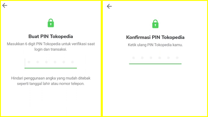 buat dan konfirmasi pin tokopedia