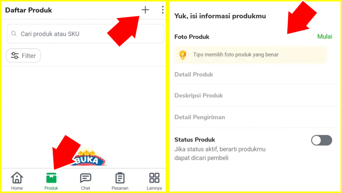 buka menu produk tokopedia seller tap plus isi detail produk