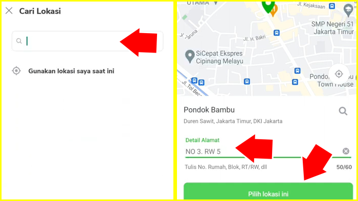 cari lokasi lalu beri detail alamat toko supllier ke tokopedia