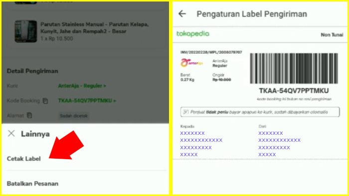 cetak label lalu atur pengaturan label pengiriman tokopedia