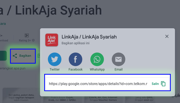chrome play store linkaja bagikan - salin