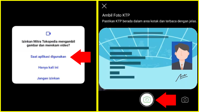 izinkan mitra tokopedia mengambil gambar dan merekam video ambil foto ktp dengan jelas