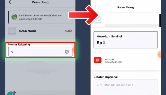 linkaja nomor rekening bank nobu va ovo - nominal