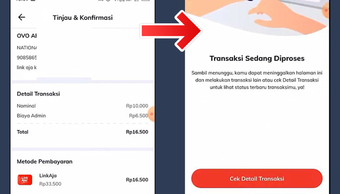 linkaja tinjau dan konfirmasi bank nobu - transaksi sedang diproses