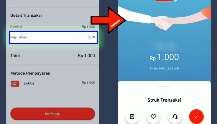 linkaja tinjau dan konfirmasi - transfer berhasil ke linkaja