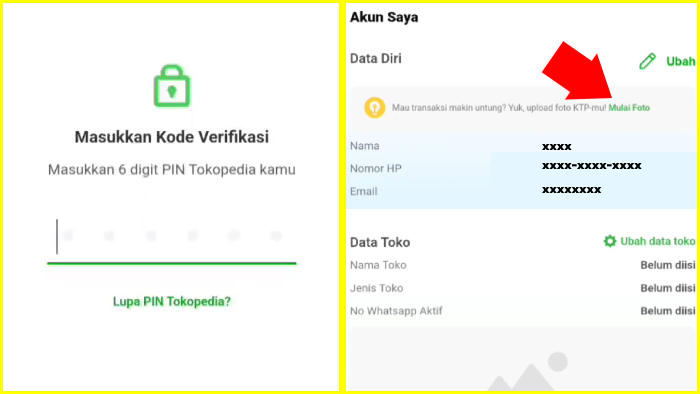 masukkan 6 digit pin tokopedia lalu mulai foto