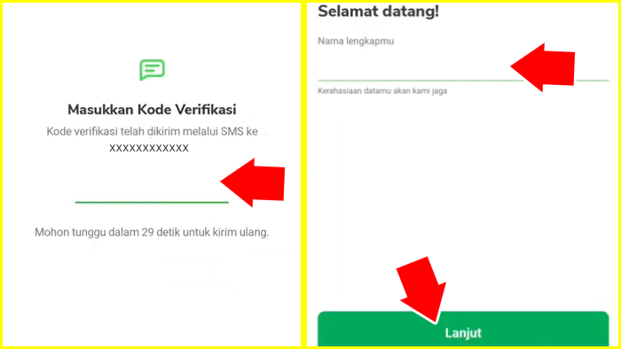 masukkan kode verifikasi lalu tulis dengan benar nama lengkapmu