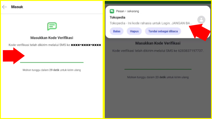 masukkan kode verifikasi yang masuk ke nomor hp tokopedia