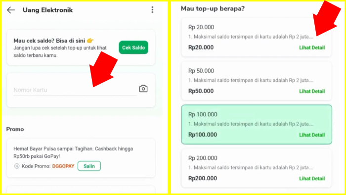 masukkan nomor kartu flazz lalu pilih mau top berapa via tokopedia