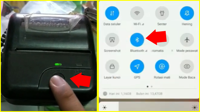 nyalakan printer dan bluetooth untuk mulai mencetak label tokopedia