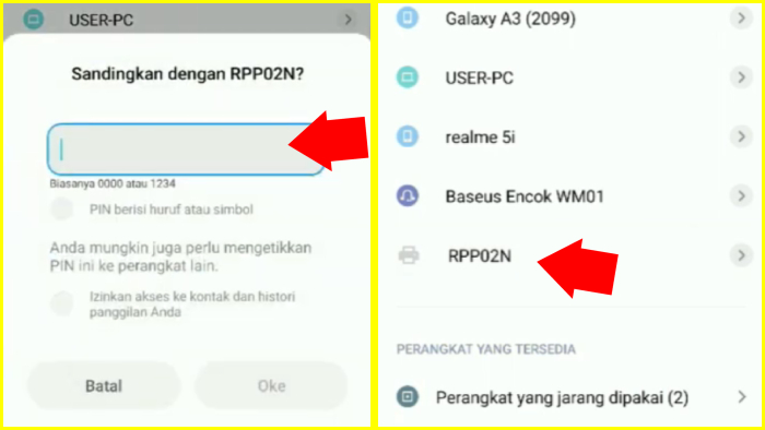 pairing handphone dan printer termal untuk nyetak resi toped