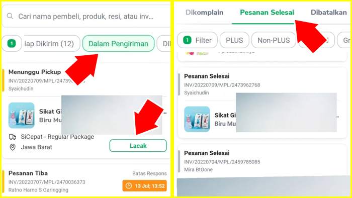 paket bisa dilacak dan kelola toko dengan cek tab pengiriman dan tab lainnya