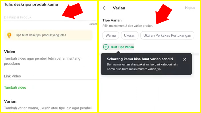 paste deskripsi dari supplier lalu buat varian kalau ada