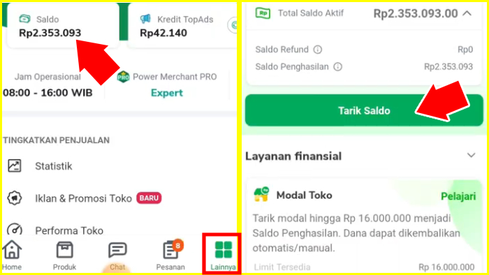 penarikan saldo penghasilan dropship tokopedia