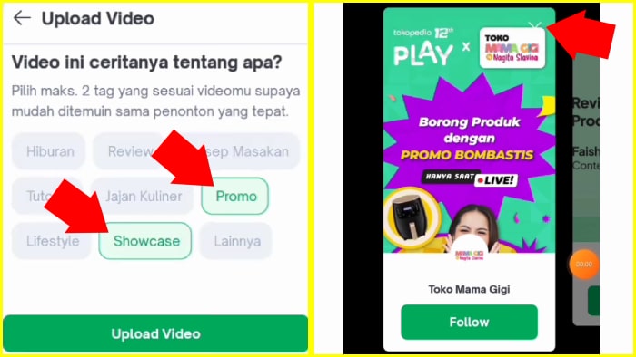 pilih 2 tag yang sesuai ketika upload video ke tokopedia