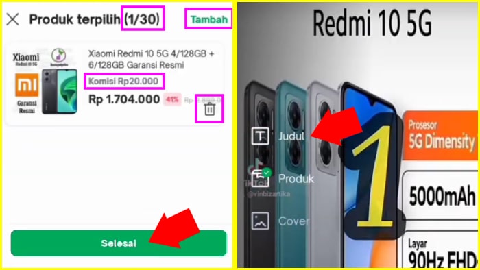 pilih produk terpilih berikan judul ke video tokopedia