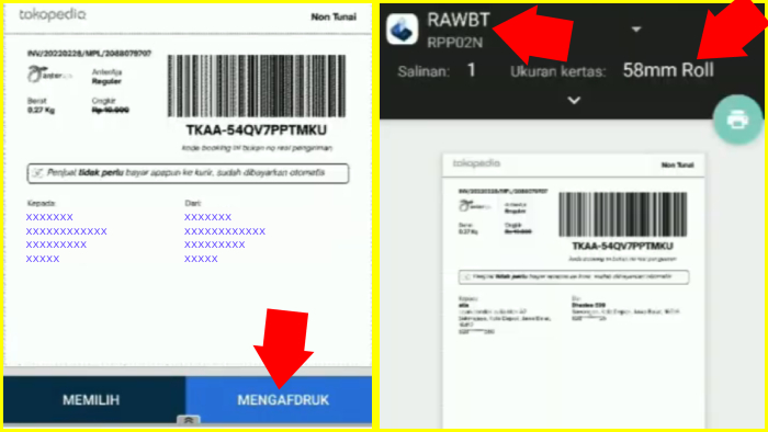 rawbt mengambil alih proses print pastikan ukuran kertas benar