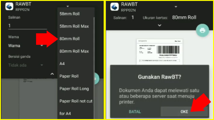 setujui untuk menggunakan rawbt untuk mencetak label tokopedia