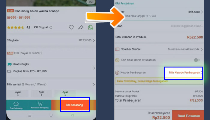 shopee beli sekarang - pilih metode pembayaran