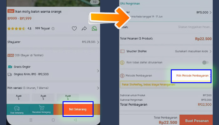 shopee beli sekarang - pilih metode pembayaran