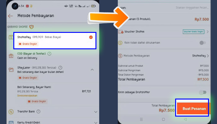 shopee metode pembayaran shopeepay - buat pesanan