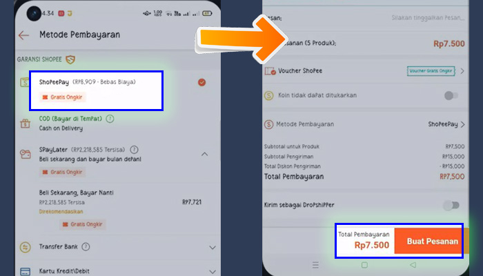 shopee metode pembayaran shopeepay - buat pesanan