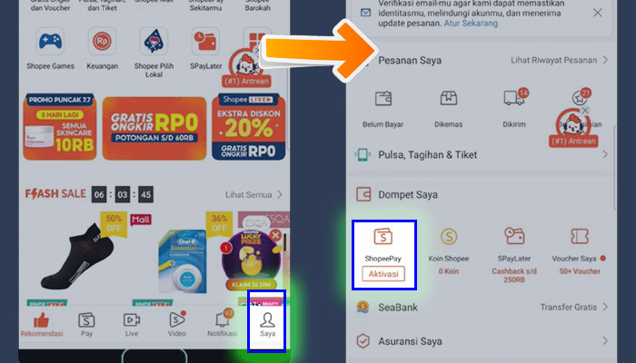 shopee saya - aktivasi shopeepay