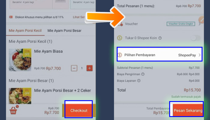shopeefood checkout - metode pembayaran shopeepay
