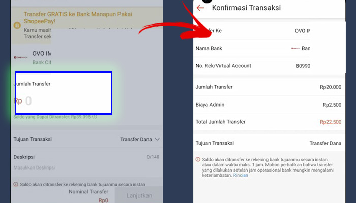 shopeepay cimb niaga jumlah transfer - konfirmasi transfer