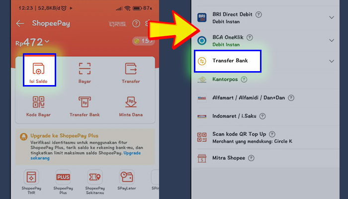 shopeepay isi saldo - transfer bank