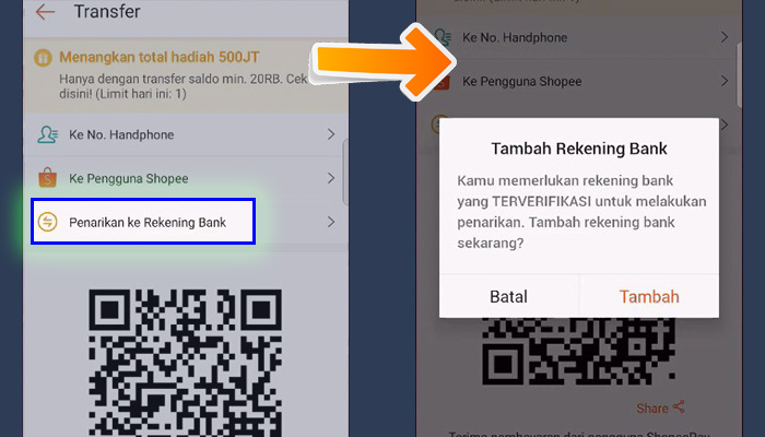 shopeepay penarikan ke rekening bank - tambah bank