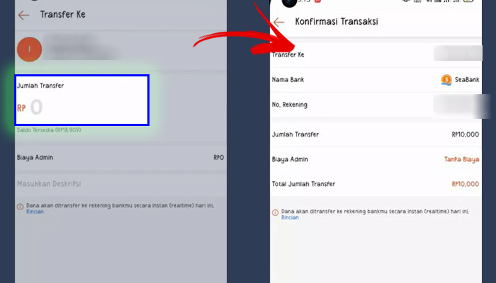 shopeepay seabank jumlah transfer - konfirmasi transaksi