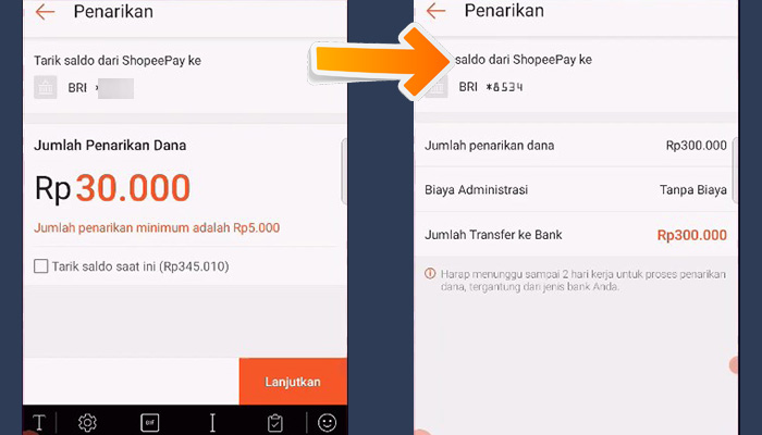 shopeepay tarik saldo dari shopeepay ke - jumlah penarikan dana - konfirmasi penarikan