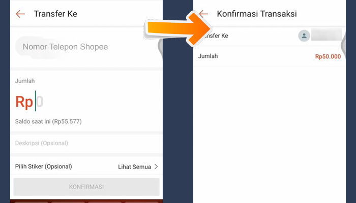 shopeepay transfer ke nomor hp shopee nominal - konfirmasi transaksi