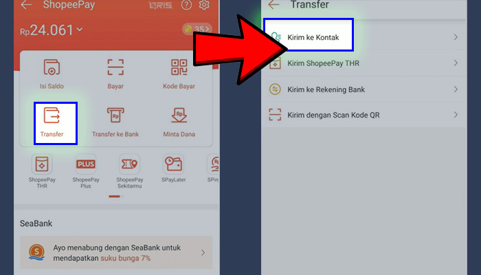 shopeepay transfer - kirim ke kontak