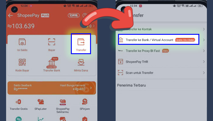 shopeepay transfer - transfer ke bank virtual account