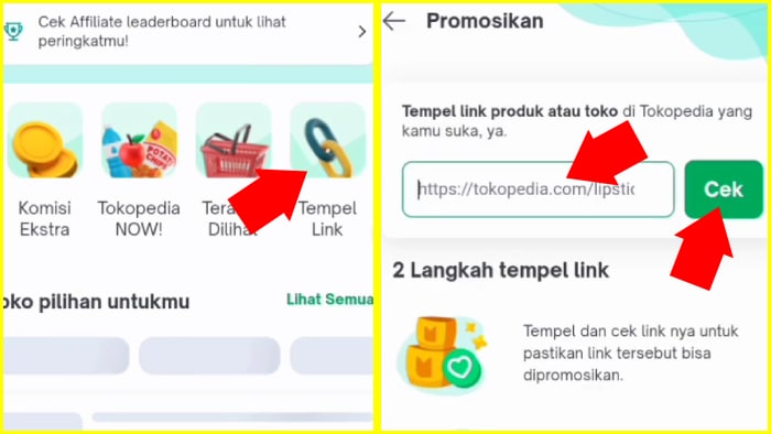 tap menu tempel link paste link tap cek link tokopedia