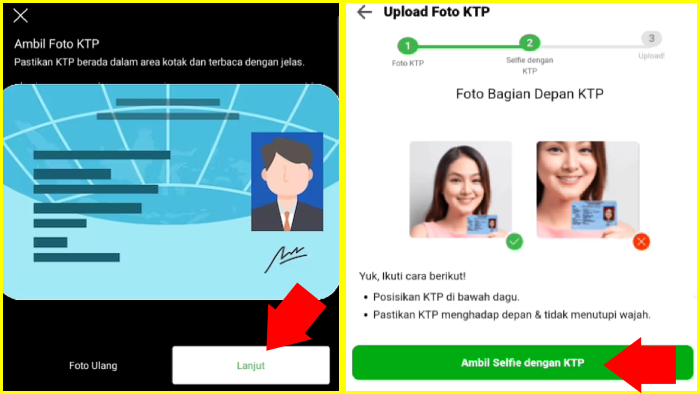 tekan tombol lanjut lanjut ke foto selfie dengan ktp upload ke mitra tokopedia